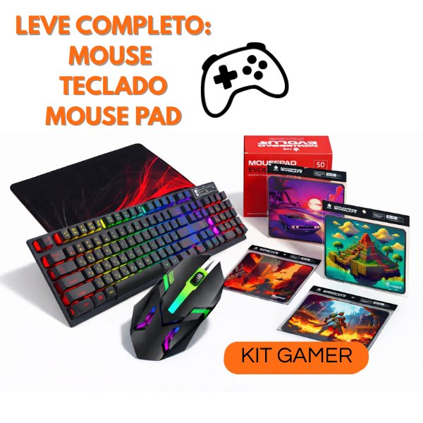 Kit Gamer: Teclado Semi Mecânico RGB + Mouse RGB Óptico + Mouse Pad  Profissional, PC, Not, Xbox,Ps5