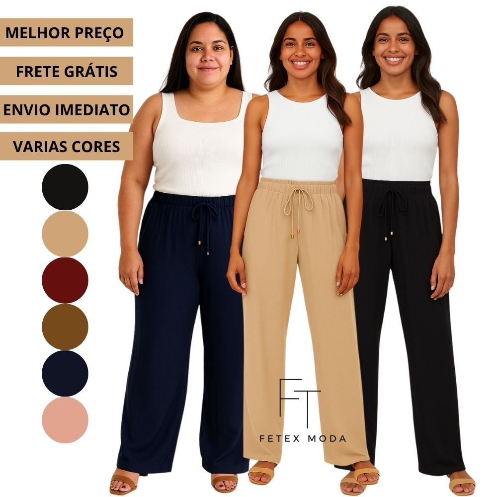 CALÇA PANTALONA Soltinha Duna cintura alta Feminina com elastex sem bolso
