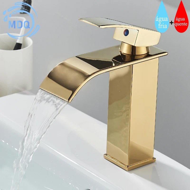 Torneira Luxo para Banheiro, Saída Cascata, Misturador Água Fria e Quente