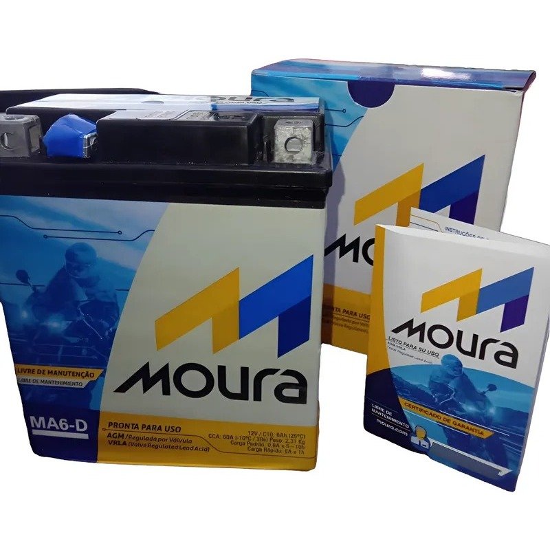 Bateria para motos MA6-D 12V 6Ah Cb Cbr 300 Fazer Cbx 250 Twister Falcon Marca Moura