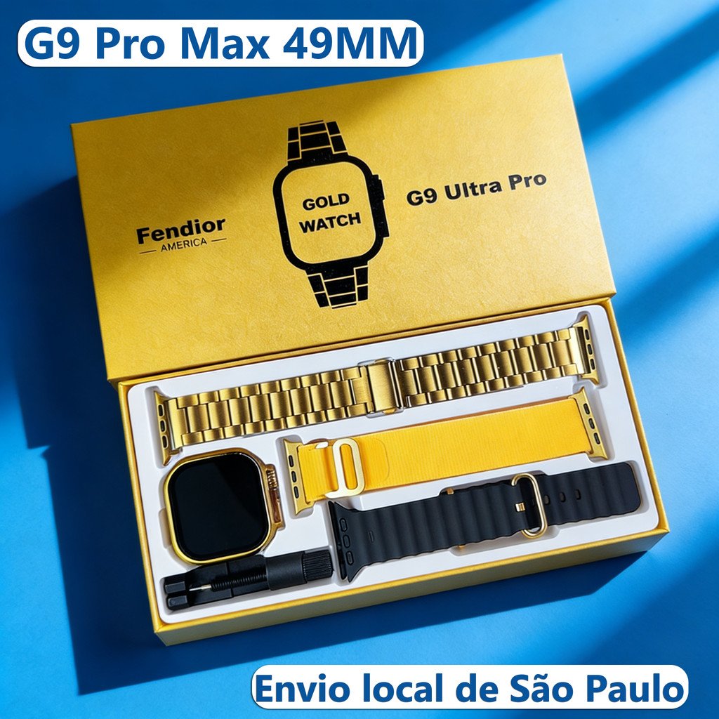 Novo G9 Ultra Pro Max 49MM Dourado relógio inteligente senhora impermeável sem fio carregamento BT chamada calculadora