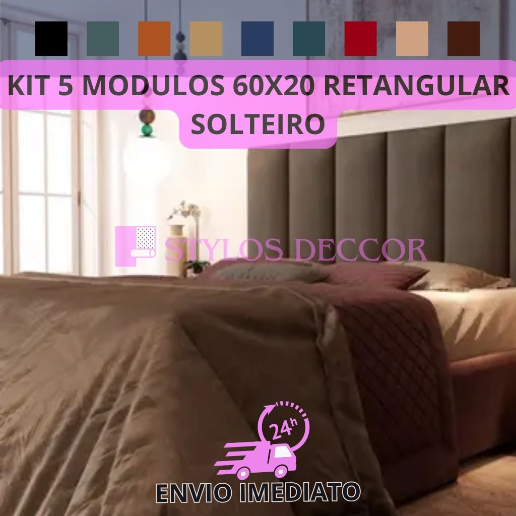 KIT Cabeceira Modular Estofada 60x20cm Para Cama de Solteiro(5 PEÇAS)