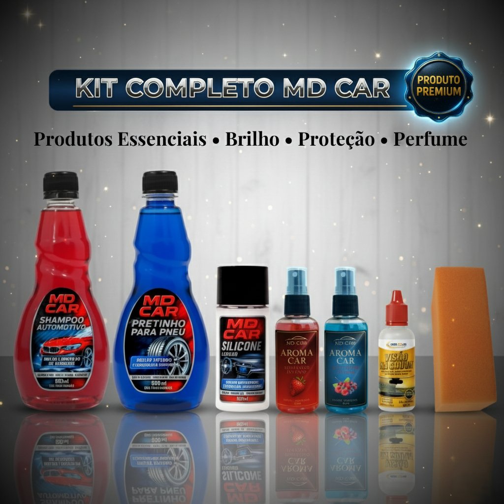Kit Lavar Carro - Pretinho para Pneu + Shampoo Automotivo + Esponja + SIlicone+ Cristalizad Imediato