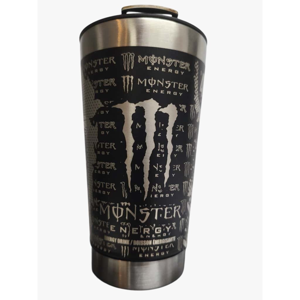 Copo Térmico Preto Moto Monster 473ML Gravação a Laser 360 Personalizado Com Tampa