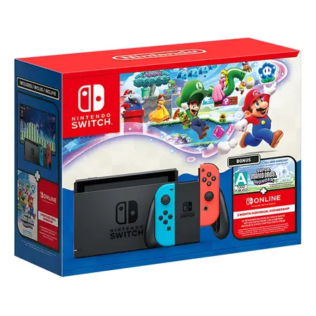 Bundle Nintendo Switch + Super Mario Bros. Wonder + 3 Meses De Assinatura Nintendo Switch Online Preto