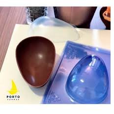 KIT FORMA OVO DE PÁSCOA 3 PARTES (2 RÍGIDAS + 1 SILICONE) PORTO FORMAS / BWB 150/250G/350G/500G/750G/1KG