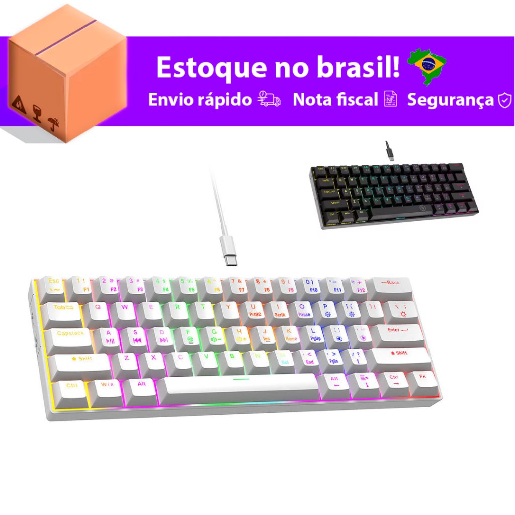 Teclado mecanico 60% gamer / escritorio RGB para PC e notebook (cor preta e branca)