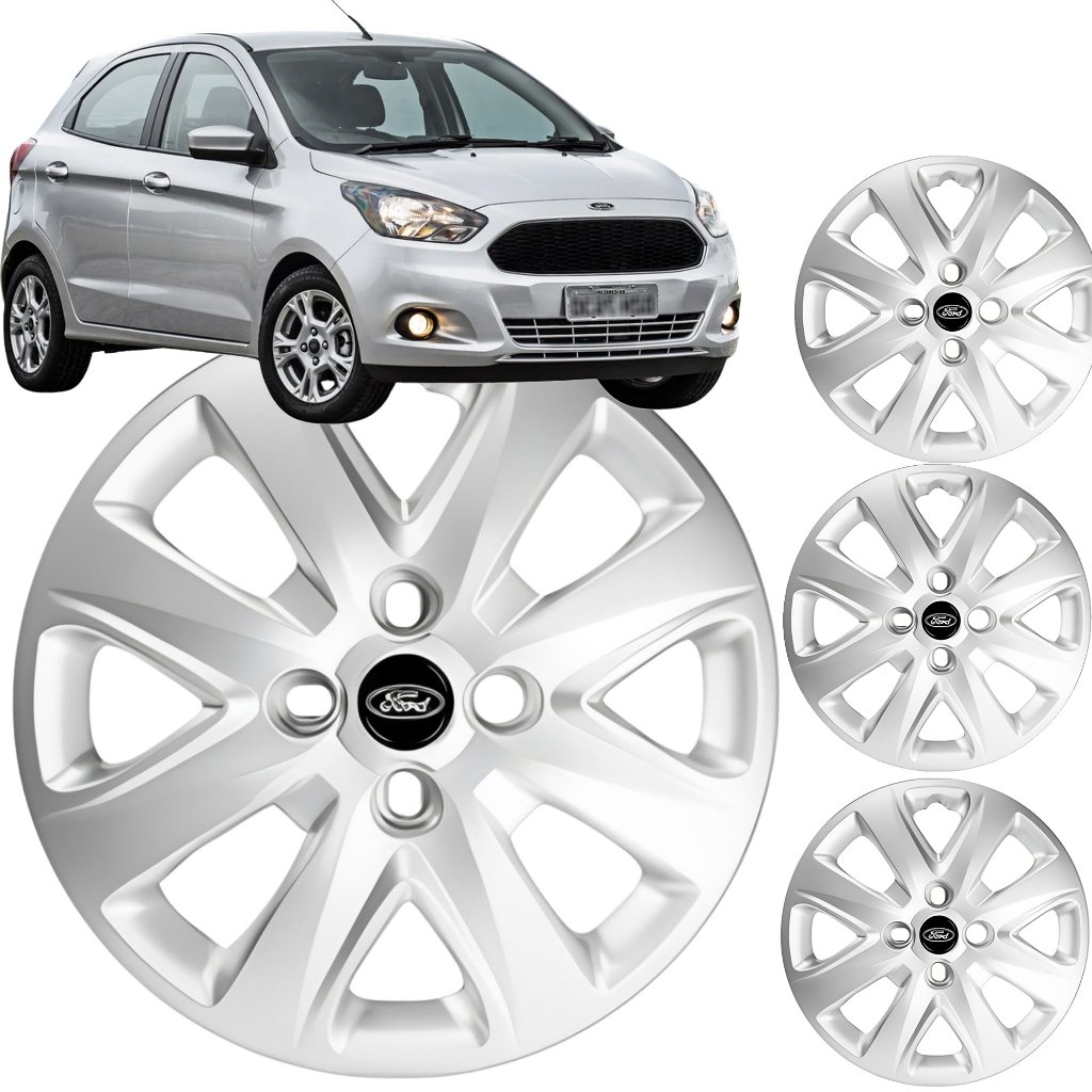 Jogo 4 Calota Aro 14 Ford Ka 2015 A 2018 Prata Hatch Sedan Acessórios Para Carro Roda