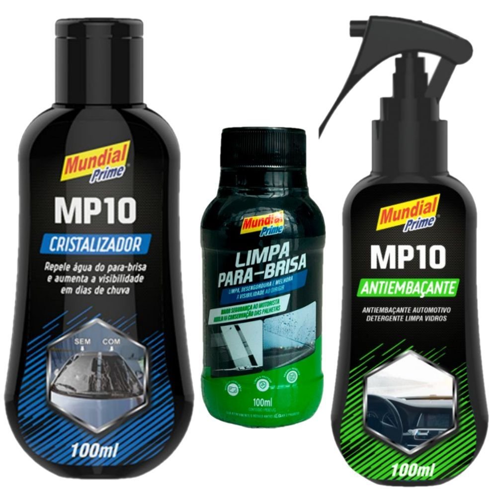 Spray Antiembaçante + Cristalizador + Limpa Para-Brisa p/ Vidro Automotivo Carro Parabrisa MUNDIAL P