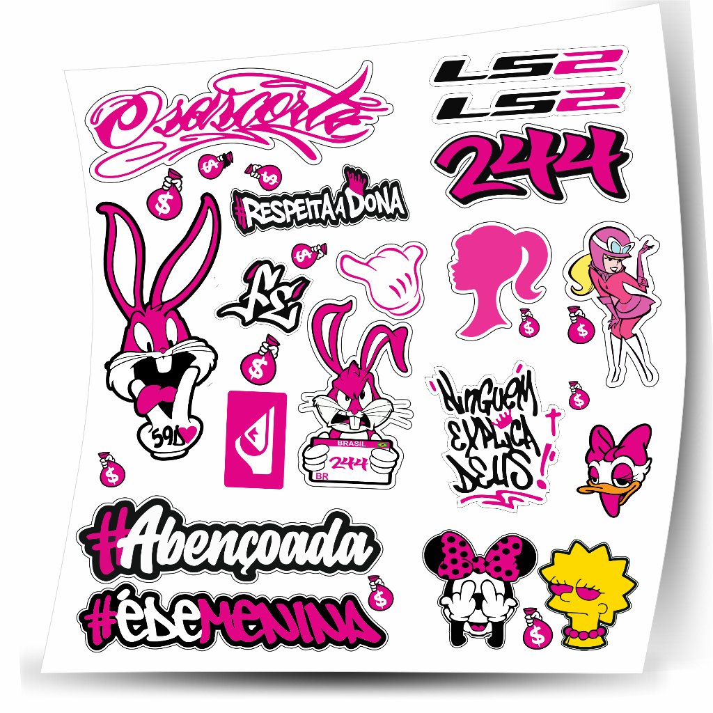 Kit Feminino Adesivos Para Capacete Moto Bike Carro Coelho Rosa C-3