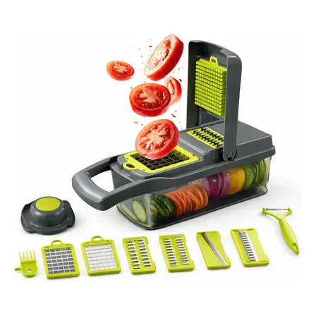 Eps-403 Cortador Fatiador E Ralador De Vegetais Multifuncional 16 Pçs Legumes E Frutas Lâmina Inox Cinza
