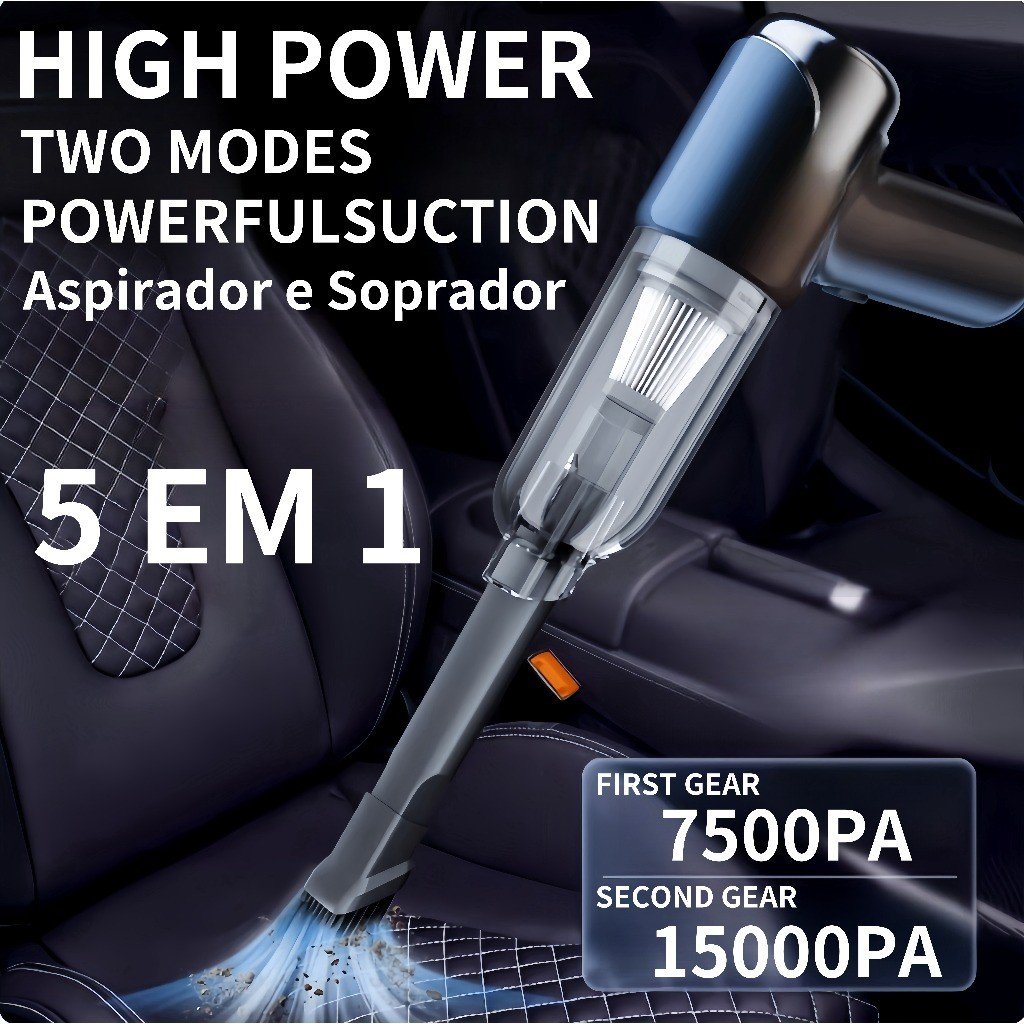 Alta Potência Aspirador e soprador De pó sem fio Portátil Potente 5 em1 para Automotivo/Carro e Casa