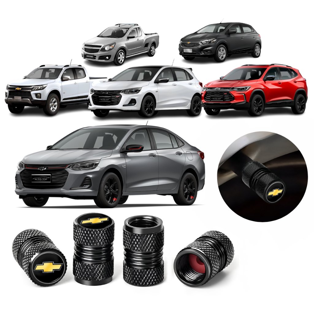 Kit 4 Tampas Bico Pneu Metalica Universal Veículos Chevrolet Onix Tracker S10 Montana Onix Plus Spin