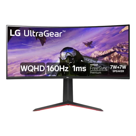 Monitor GamerLG Ultragearcurvo Tela Vade 34, 2k Wqhd 3440 X 1440, Ultrawide (formato 21:9), 160hz, 1ms (mbr), Amd Freesyncpremium 34gp63a-b Preto 127/220v