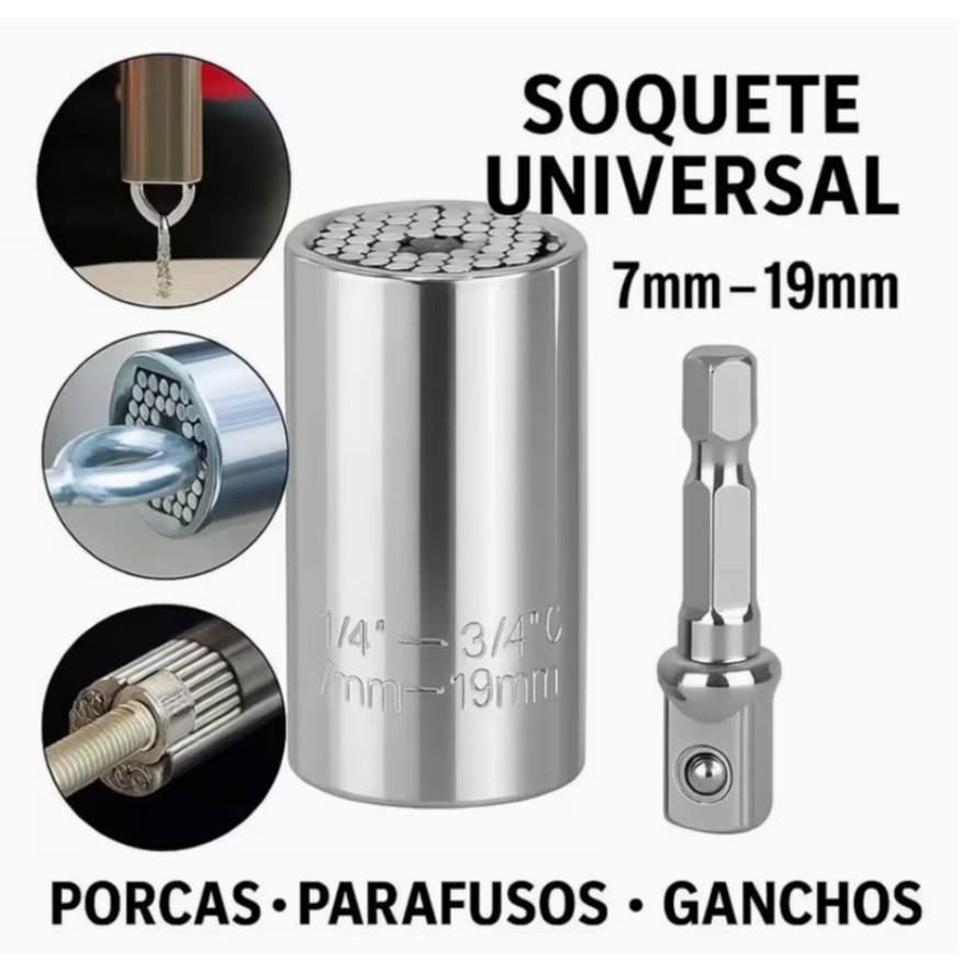 Kit Soquete Universal Catraca Adaptador Chave Mágica Reversível