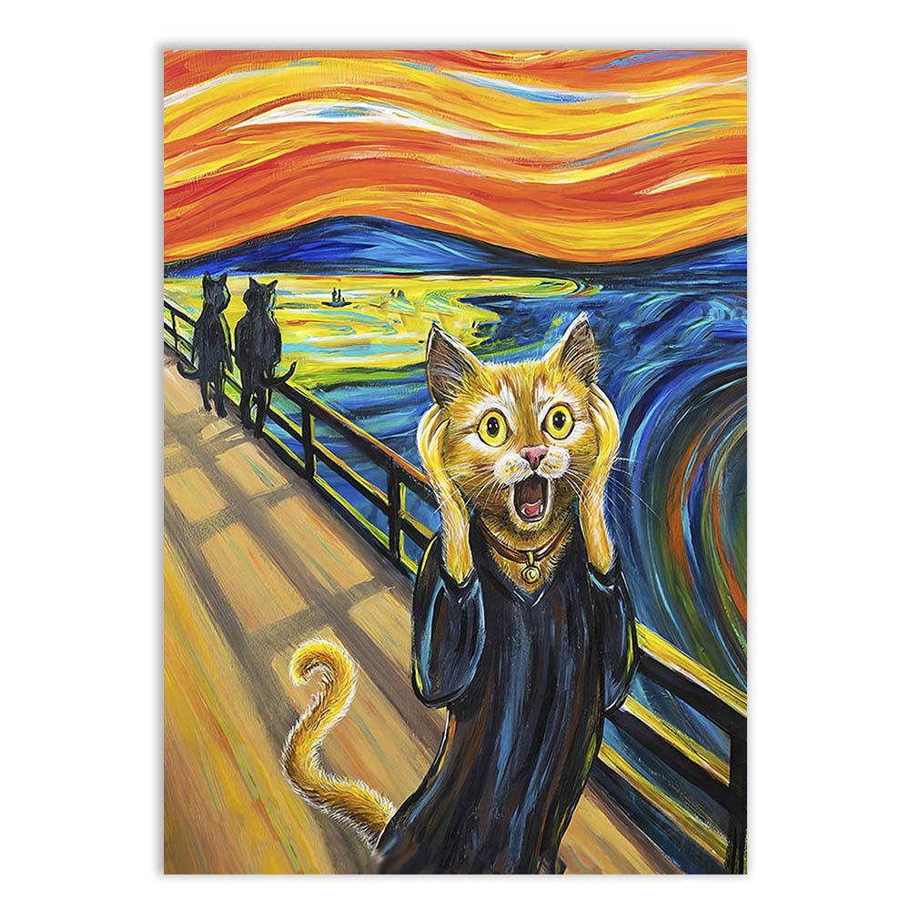 Placa Decorativa Gato Pintura O Grito Engraçada Desenho