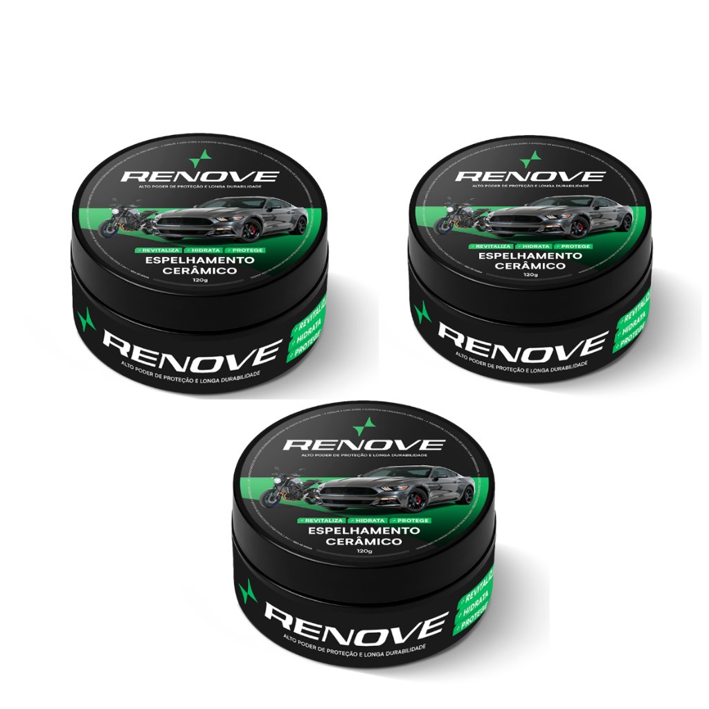 Kit 3x Cera Espelhamento Cerâmico – Repele Água, Remove Riscos, Proteção UV, Brilho Intenso