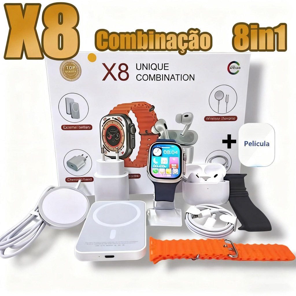 Smartwatch 2025 Novo X8 2.2 Polegadas Para IOS Android Completo 7 em 1 I15 TWS