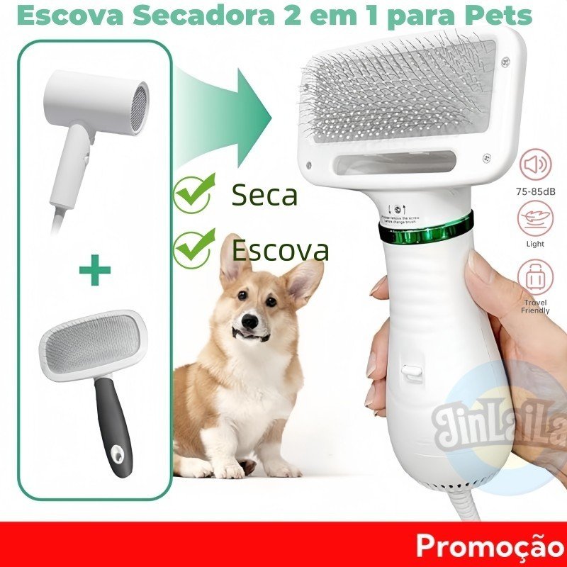 Escova Secadora Pet 110V- 2 EM 1 Seca Remove Pelos Cachorro Coelho Gato ，Baixo Ruído!