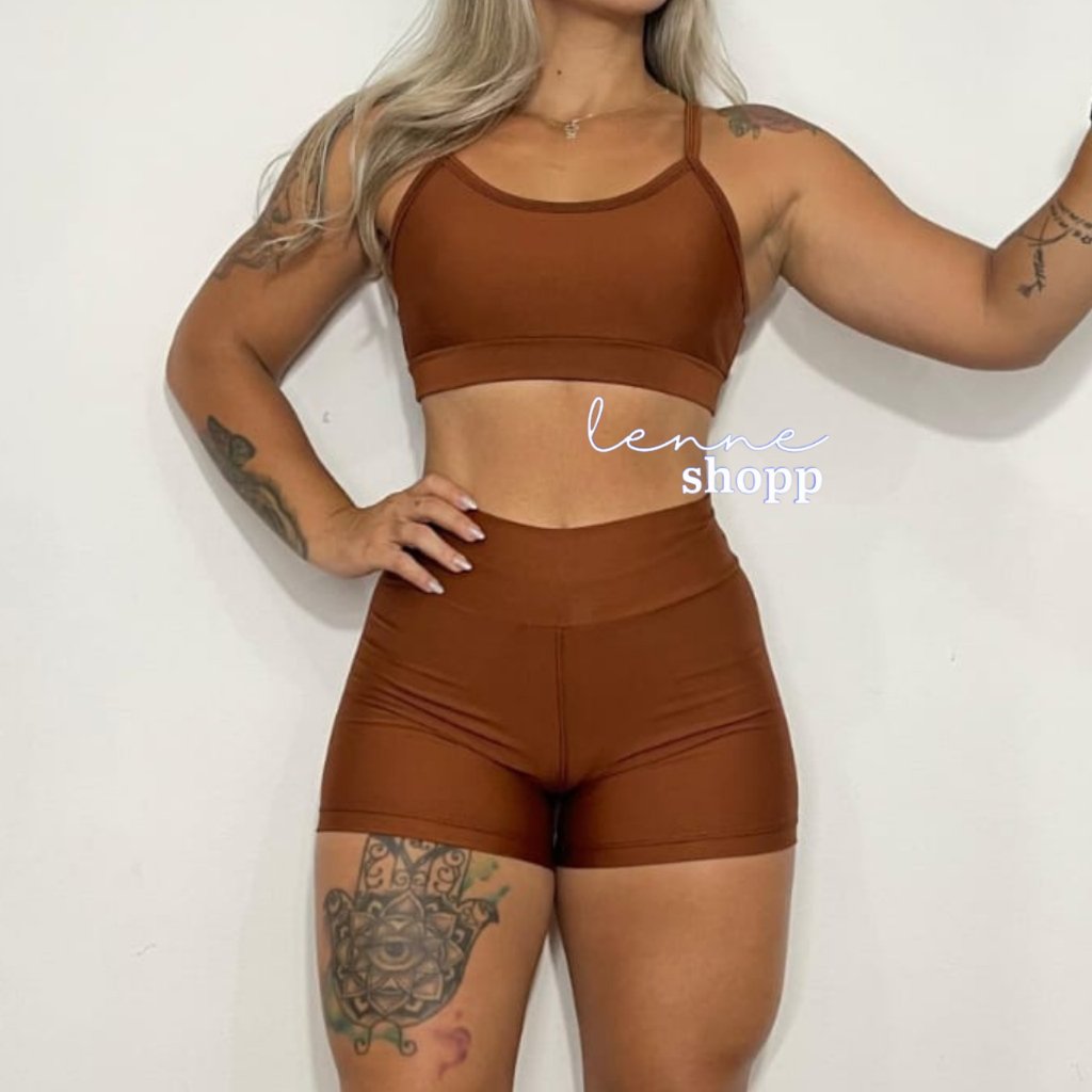 Conjunto Academia Fitness Short e Top Cintura Alta Moda Fitness LISOS