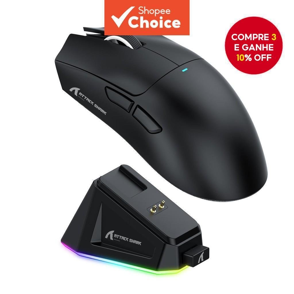 Mouse Bluetooth Attack Shark X11 Sem Fio Com Iluminação Colorida Leve Da Doca De Carregamento Magnética