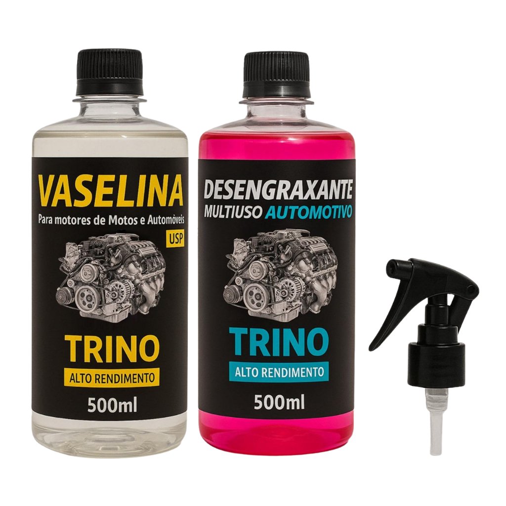 KIT LIMPEZA DE MOTOR DESENGRAXANTE + VERNIZ VASELINA FINALIZADOR PARA MOTOR 500ML