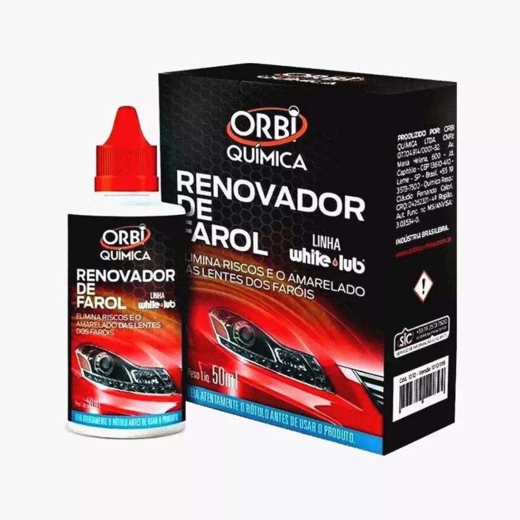 Renovador/Revitalizador de Farol Orbi Química - Com Estopa - Tira Amarelado e Aspecto Fosco 50ml