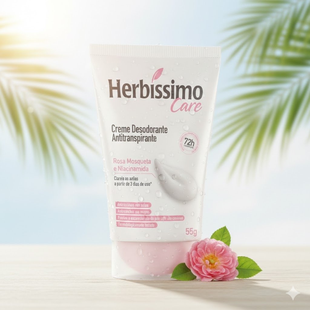 Desodorante Creme Antitranspirante Herbíssimo Bisnaga Rosa Mosqueta e Niacinamida 55g
