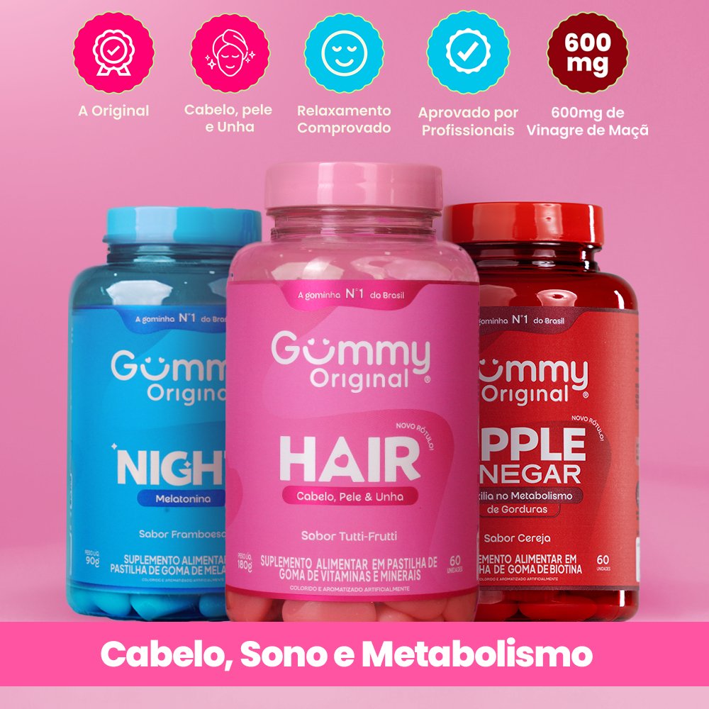Kit 3 Gummy Original Night + Apple Cider Vinegar + Hair, A Tríade do Bem-Estar Completo