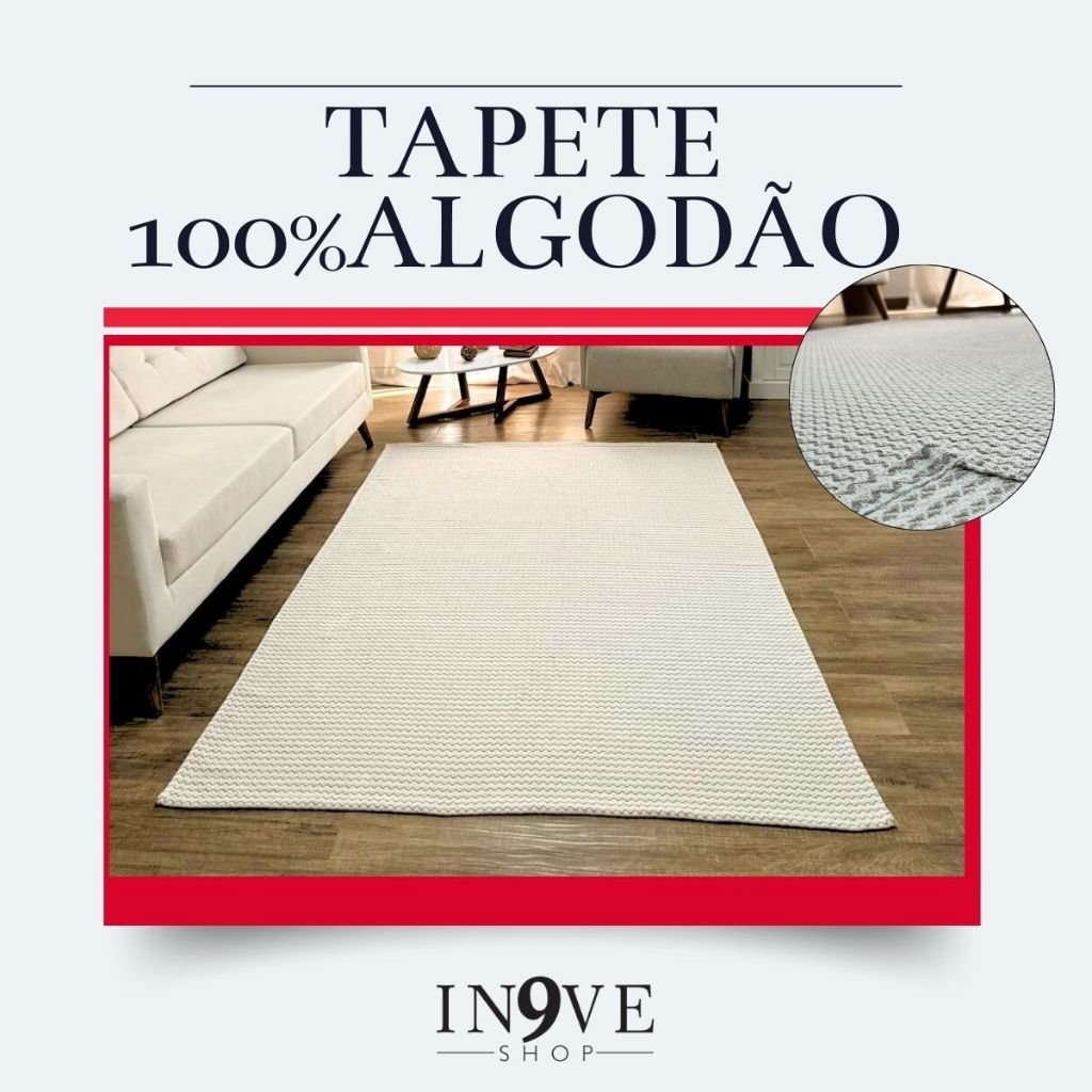 Tapete Sala 1,40 x 2,00 de Tear Rústico 100% Algodão Base Geométrico