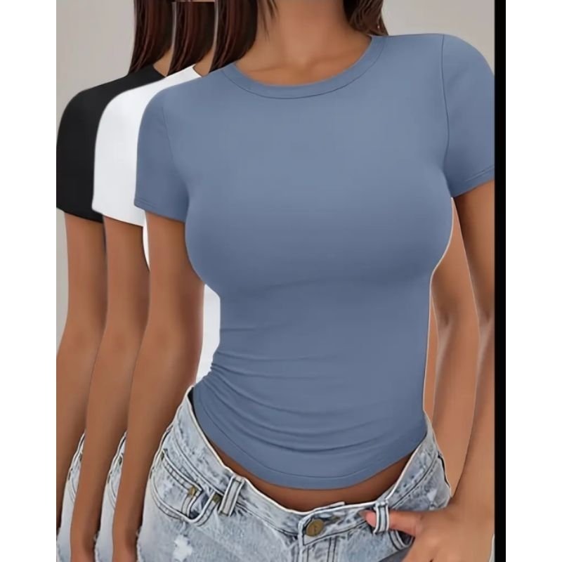 Kit 3 Blusa Feminina Suplex Manga Curta Baby tee