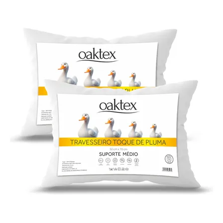 Kit 2 Travesseiros 45x65 Antialérgico Lavável Fibra Siliconada Toque De Pluma Branco