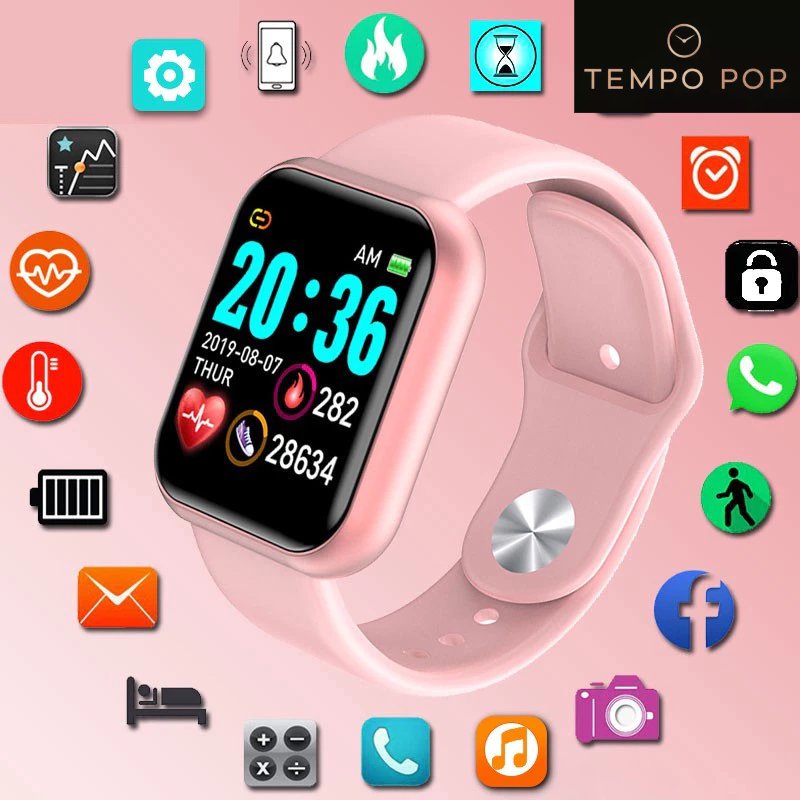 TEMPO POP Smartwatch D20 Relógio Inteligente y68 Esportivo Bluetooth Android/iOS - Com foto Na Tela