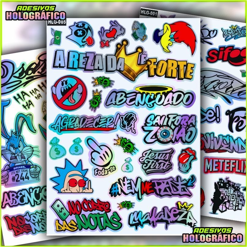 kit 18-27 Adesivos Diversos - Holografico Aprova D'agua - 244 Osascorte Moto Carro Capacete Bike BRA