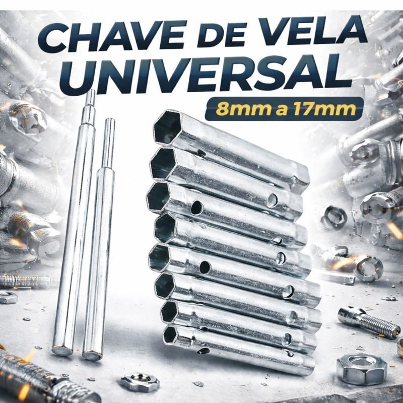 Chave de Vela Universal 8mm a 17mm em Aço – Kit Completo para Manutenção