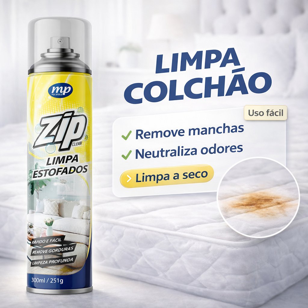 Limpa Estofado Colchão Sofá Spray Zip Clean Espuma Seca Remove Manchas Odor Fácil Uso