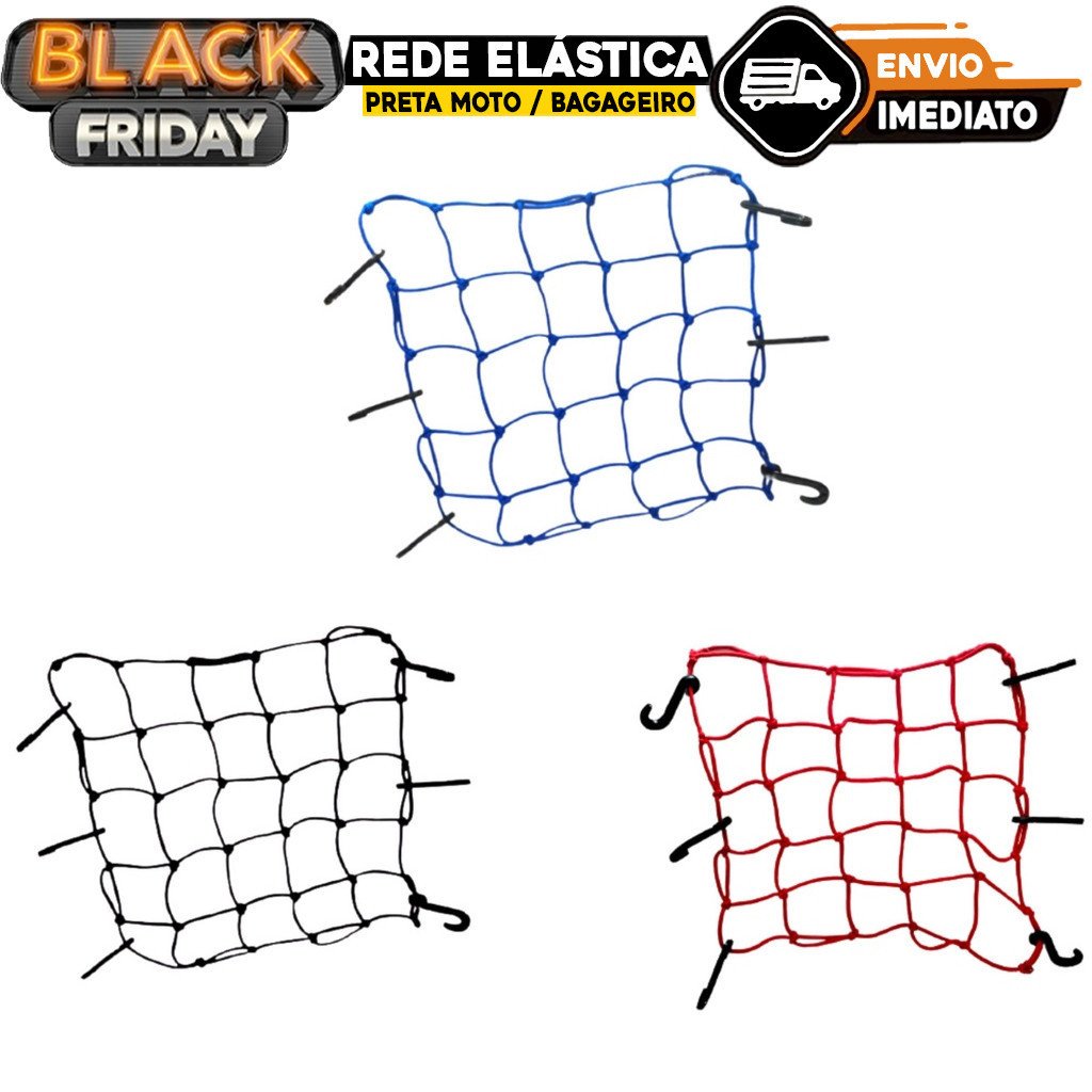 Rede Elastica Aranha 30x30 Moto qualidade Bagageiro Capacete vermelho