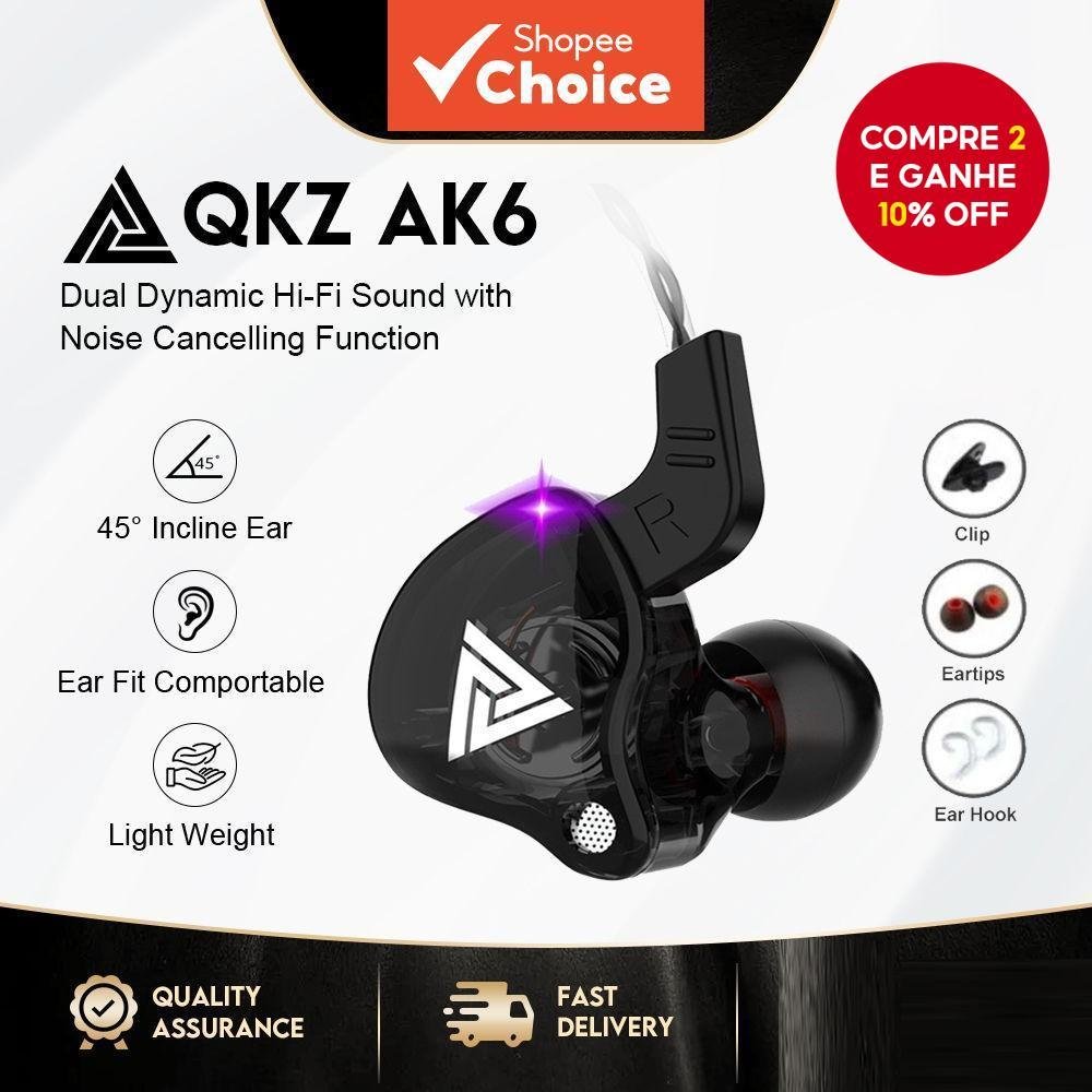 QKZ AK6 - Fones de Ouvido Esportivos AK6-X de Alta Qualidade com Microfone Versão Atualizada com Grave