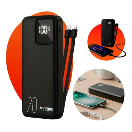 Carregador Portátil Power Bank Turbo 20000mah Universal Para iPhone Samsung Motorlola Xiaomi 20w Com Display Digital - Marca Hardline Preto/branco