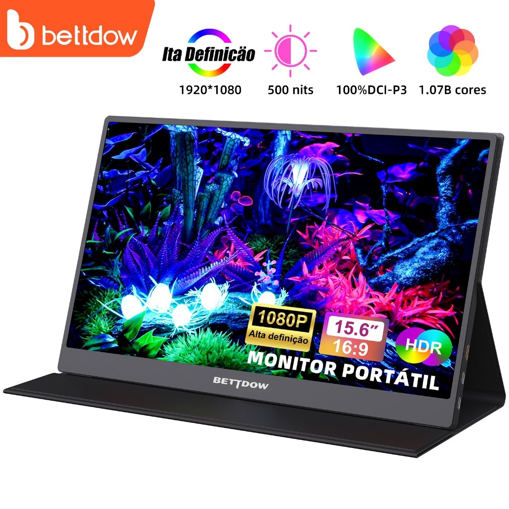 BETTDOW  Monitor Portátil para laptop 15.6 ''1920*1080p 4k fhd ips monitor portátil para ipad/pc/mac/telefone/switch/ps4