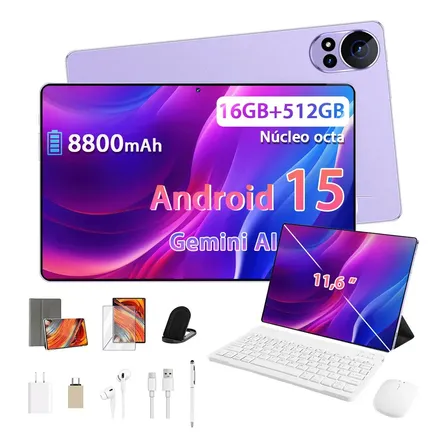 Tablet Android Tab Kit Completo Ram 16gb 512gb 11,6'' Hd Tela Apoia Wifi Bateria 8800mah Com Caneta+teclado E Mouse Profissional Estudo Trabalho Ia Gemini Jogos 2 Em 1 Tablets Pc Lavanda