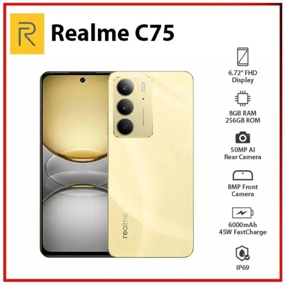 Celular Realme C75 256gb 5G Memoria 8 gb Ram Global Envio Imediato (COM CAPINHA E PELÍCULA DE CORTESIA) BBC e