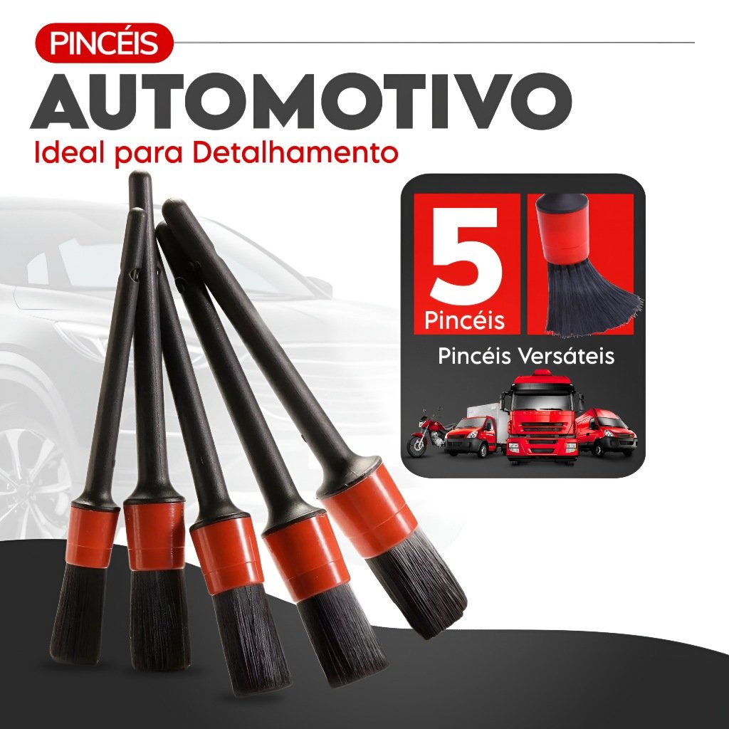 5 Pincéis Detalhamento Automotivo Lavagem Interior Roda Motor Cerdas Firmes