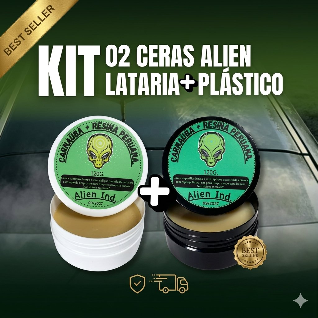 Kit 02 Ceras Alien Ind Carnaúba Automotiva Lataria e Plástico - Brilho Revitalização Proteção UV
