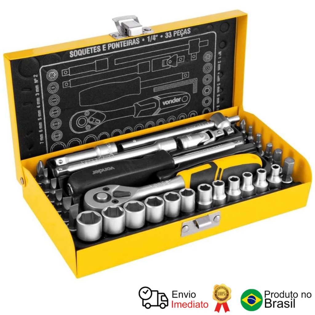 Jogo De Soquete 1/4 33 Peças Sextavado 4a13 Vonder