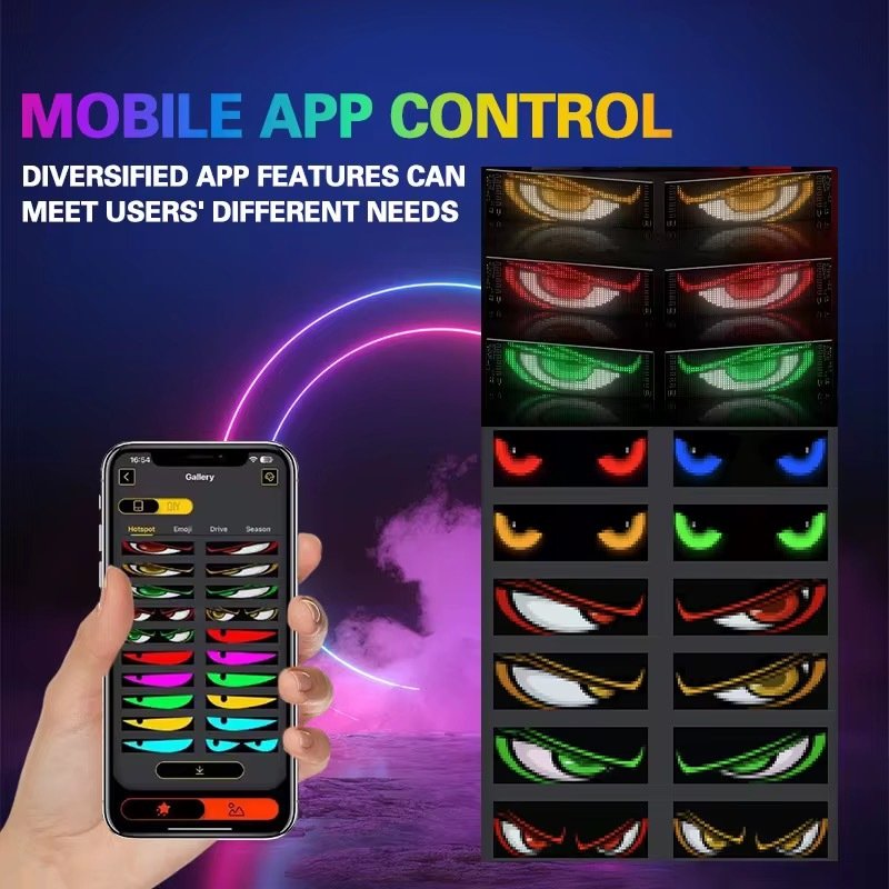 Luz De Olhos Com Display Led Flexível Programável Dobrável Diabo Olho Controle Para Carro Caminhão Prova d'água