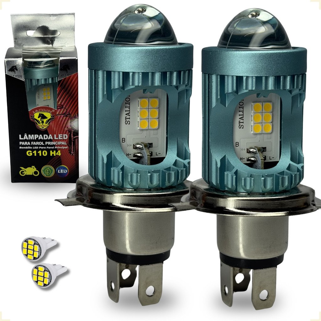 2 Lâmpada Farol Xenon Projetor Led H4 Branca e Amarela Chip Moto Carro Caminhão Plug And Play 8-80V