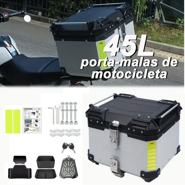 Caixa superior de alumínio reforçado 45L com Base fixa Universal