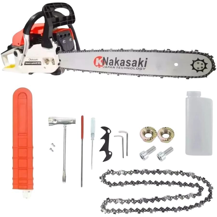 Motosserra a Gasolina Profissional Nakasaki 78cc 3,24HP 20” – Potente p/ Madeira e Árvores