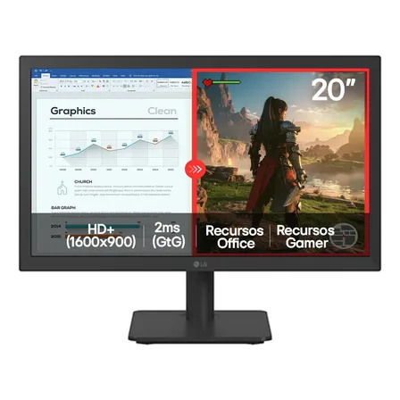 Monitor LG Led Home & Office 20u401a-b Tela 20 Hd+, LG Switch, Modo Leitura E Flicker Safe, Hdmi, Vga, 2ms (gtg), 75hz,... Preto 127/220v